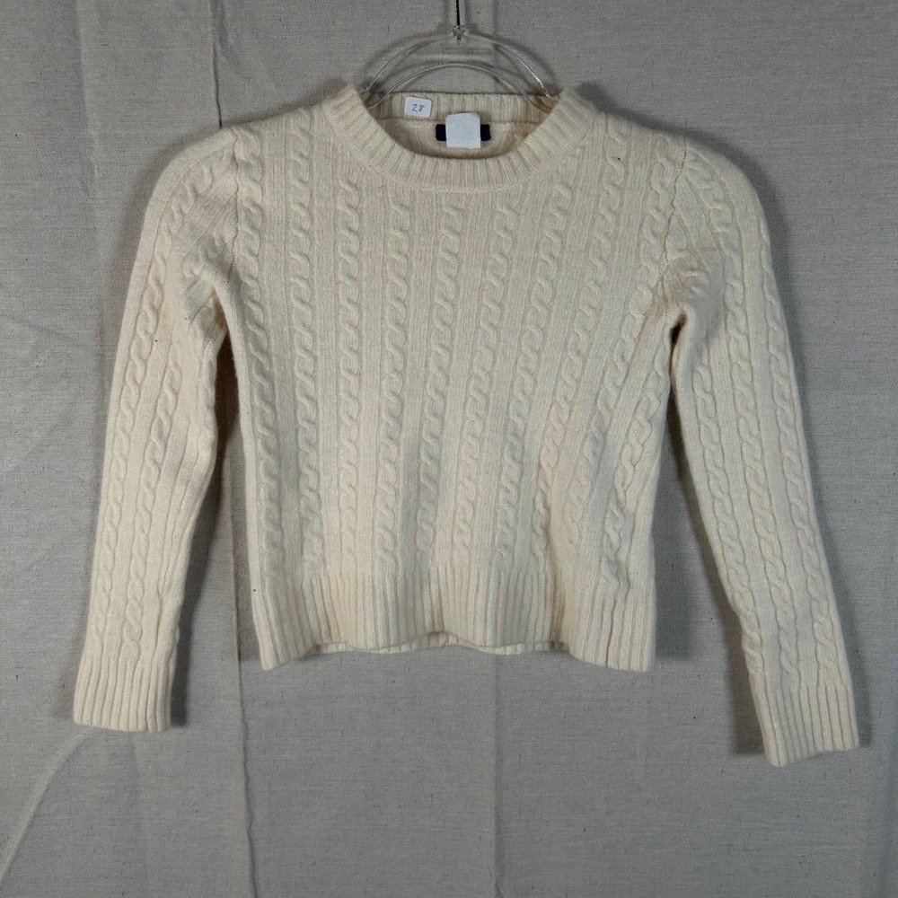J.Crew Womens Cropped Wool Angora Cashmere Cable Knit Sweater Cream Ivory Small